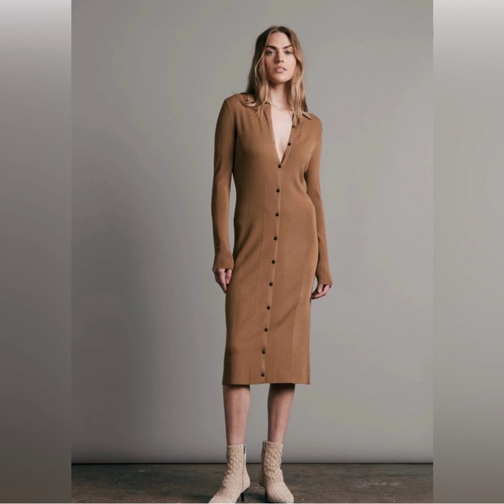 Elegant Tan Button-Down Dress
